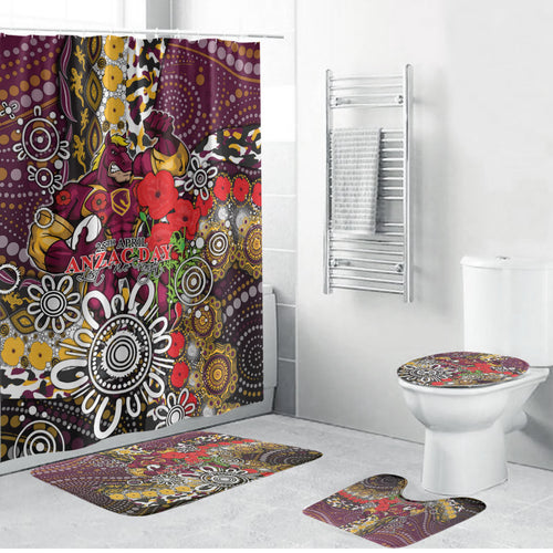 Brisbane Broncos ANZAC Day Bathroom Set Aboriginal Poppy Remembrance Rugby - Lest We Forget
