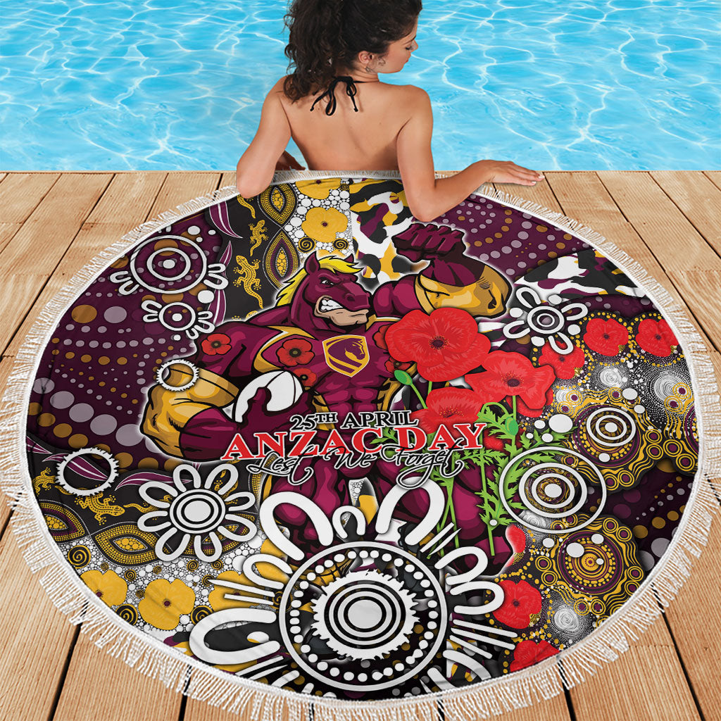 Brisbane Broncos ANZAC Day Beach Blanket Aboriginal Poppy Remembrance Rugby - Lest We Forget