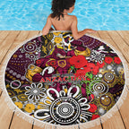 Brisbane Broncos ANZAC Day Beach Blanket Aboriginal Poppy Remembrance Rugby - Lest We Forget