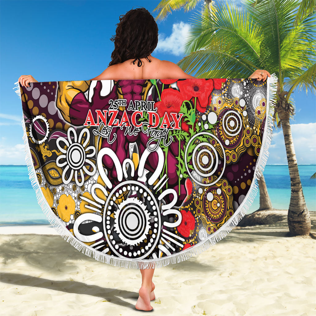 Brisbane Broncos ANZAC Day Beach Blanket Aboriginal Poppy Remembrance Rugby - Lest We Forget