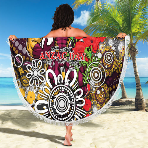Brisbane Broncos ANZAC Day Beach Blanket Aboriginal Poppy Remembrance Rugby - Lest We Forget