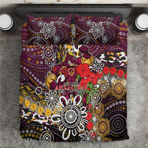 Brisbane Broncos ANZAC Day Bedding Set Aboriginal Poppy Remembrance Rugby - Lest We Forget