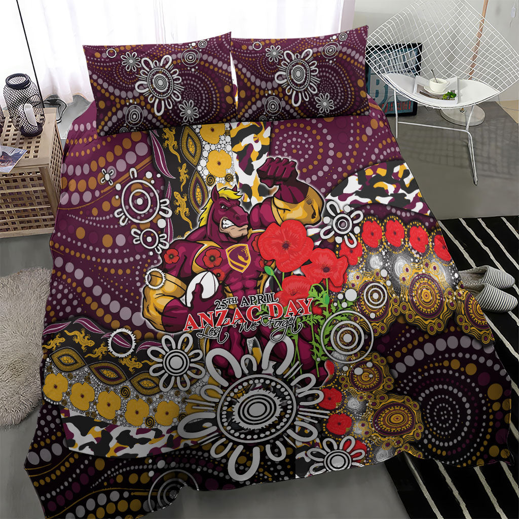 Brisbane Broncos ANZAC Day Bedding Set Aboriginal Poppy Remembrance Rugby - Lest We Forget