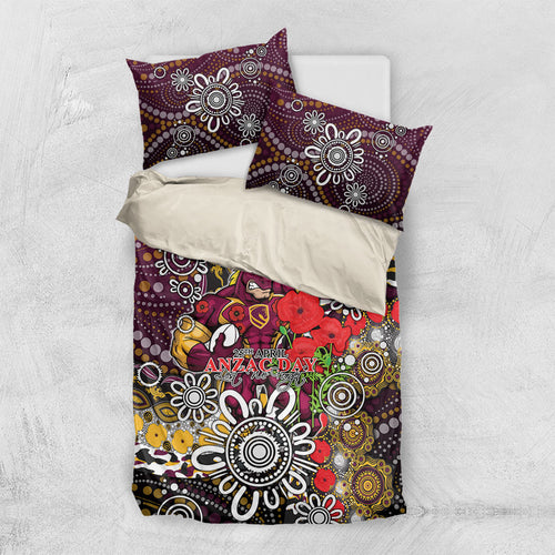 Brisbane Broncos ANZAC Day Bedding Set Aboriginal Poppy Remembrance Rugby - Lest We Forget