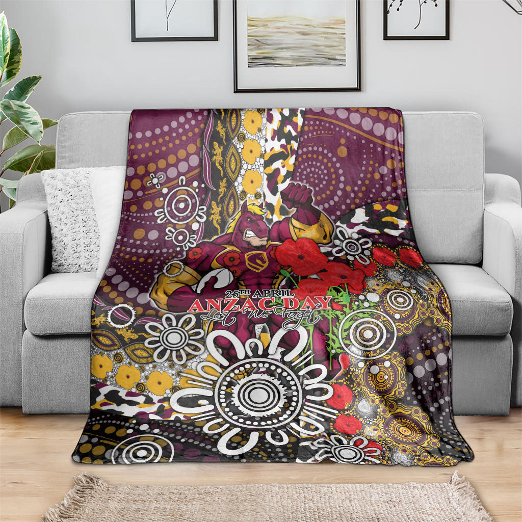 Brisbane Broncos ANZAC Day Blanket Aboriginal Poppy Remembrance Rugby - Lest We Forget