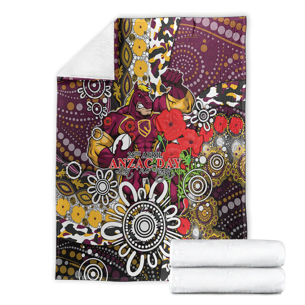 Brisbane Broncos ANZAC Day Blanket Aboriginal Poppy Remembrance Rugby - Lest We Forget