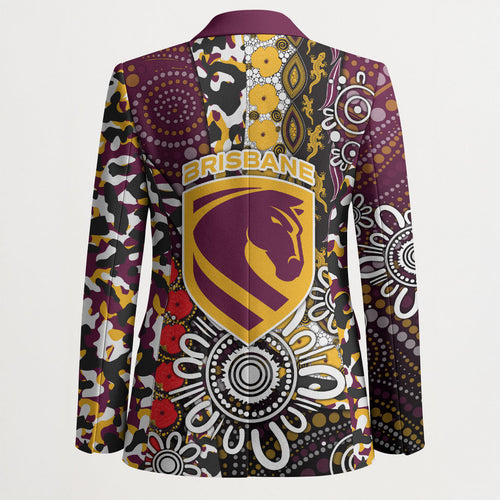 Brisbane Broncos ANZAC Day Blazer Aboriginal Poppy Remembrance Rugby - Lest We Forget