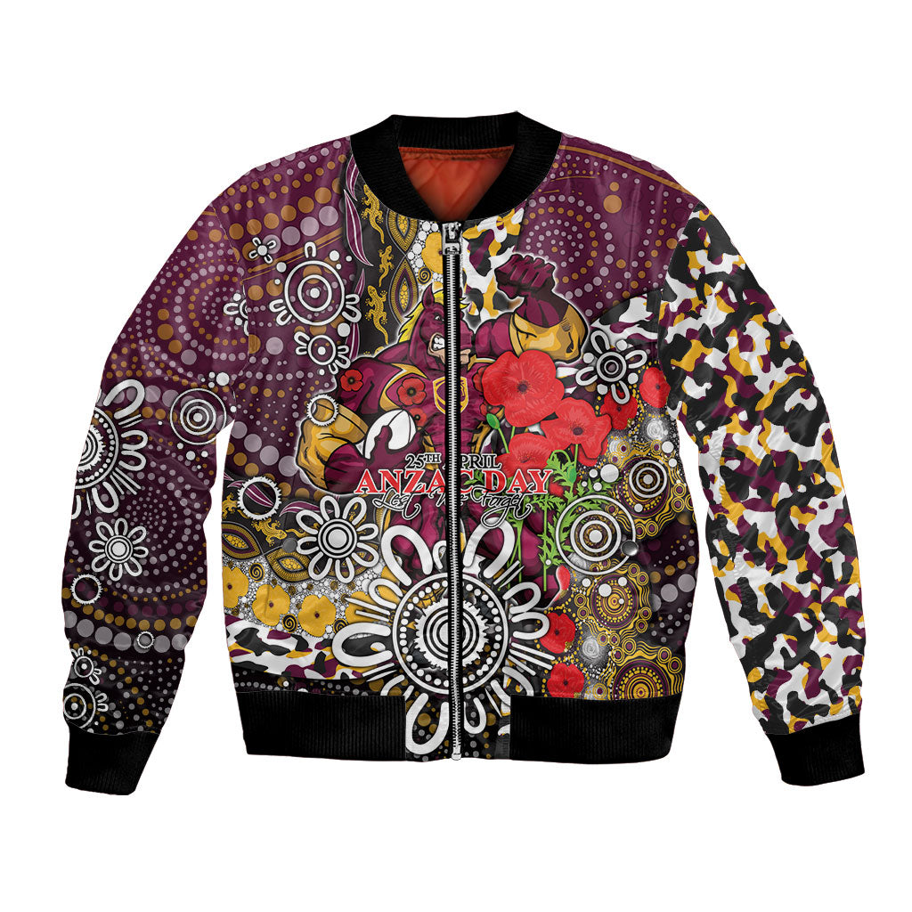 Brisbane Broncos ANZAC Day Bomber Jacket Aboriginal Poppy Remembrance Rugby - Lest We Forget