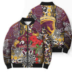 Brisbane Broncos ANZAC Day Bomber Puffer Jacket Aboriginal Poppy Remembrance Rugby - Lest We Forget