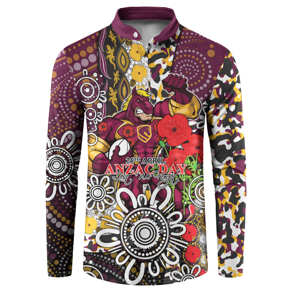 Brisbane Broncos ANZAC Day Button Sweatshirt Aboriginal Poppy Remembrance Rugby - Lest We Forget