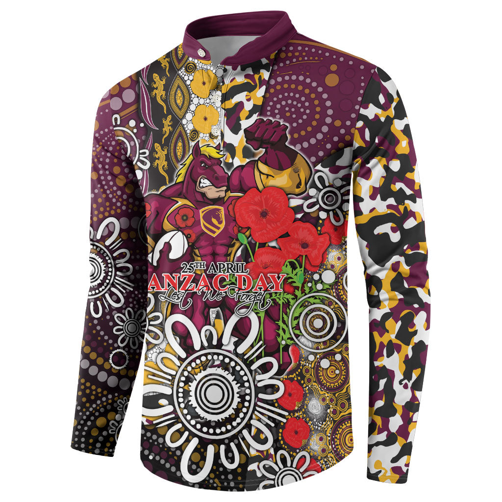 Brisbane Broncos ANZAC Day Button Sweatshirt Aboriginal Poppy Remembrance Rugby - Lest We Forget
