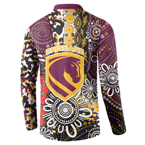 Brisbane Broncos ANZAC Day Button Sweatshirt Aboriginal Poppy Remembrance Rugby - Lest We Forget