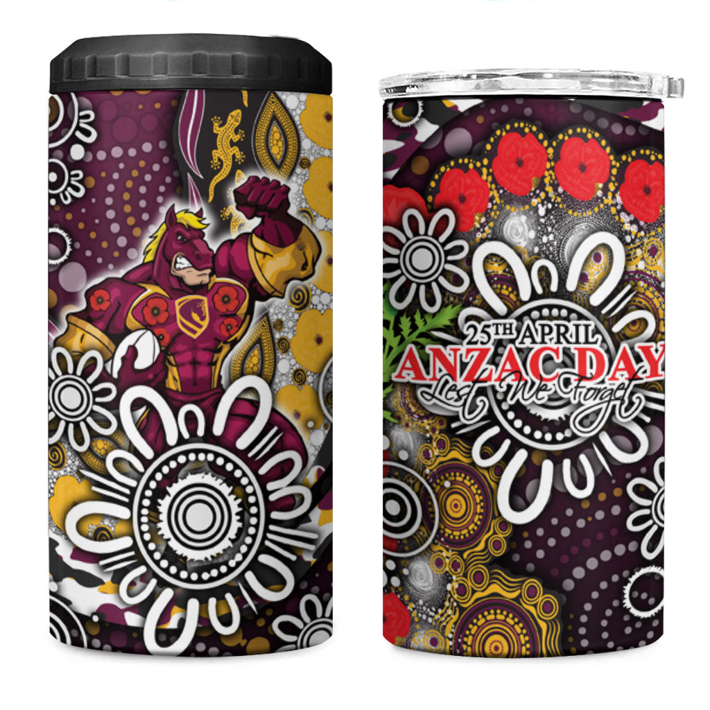 Brisbane Broncos ANZAC Day 4 in 1 Can Cooler Tumbler Aboriginal Poppy Remembrance Rugby - Lest We Forget