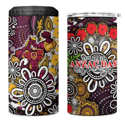 Brisbane Broncos ANZAC Day 4 in 1 Can Cooler Tumbler Aboriginal Poppy Remembrance Rugby - Lest We Forget