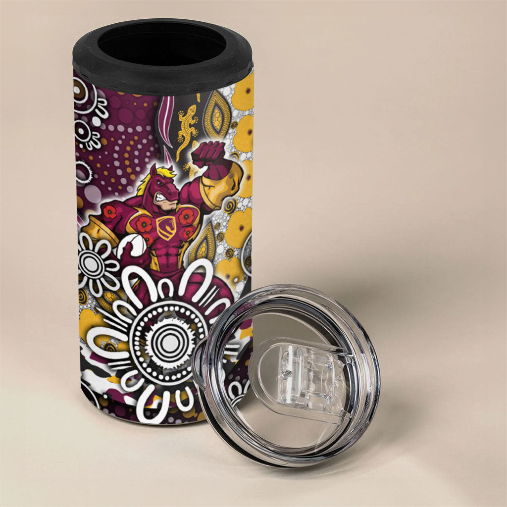 Brisbane Broncos ANZAC Day 4 in 1 Can Cooler Tumbler Aboriginal Poppy Remembrance Rugby - Lest We Forget