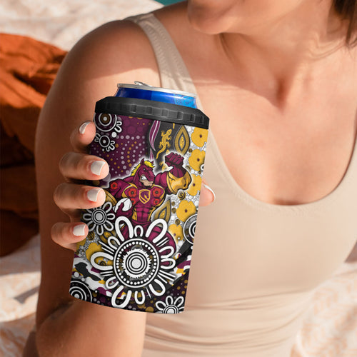 Brisbane Broncos ANZAC Day 4 in 1 Can Cooler Tumbler Aboriginal Poppy Remembrance Rugby - Lest We Forget