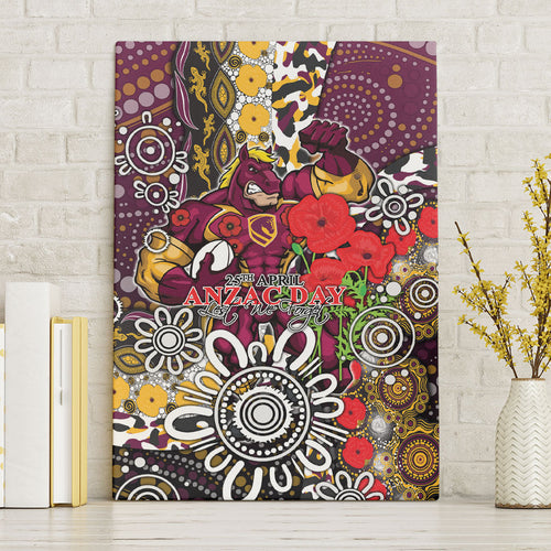 Brisbane Broncos ANZAC Day Canvas Wall Art Aboriginal Poppy Remembrance Rugby - Lest We Forget