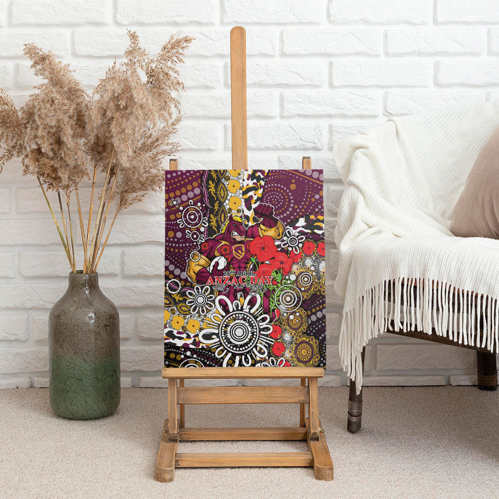 Brisbane Broncos ANZAC Day Canvas Wall Art Aboriginal Poppy Remembrance Rugby - Lest We Forget