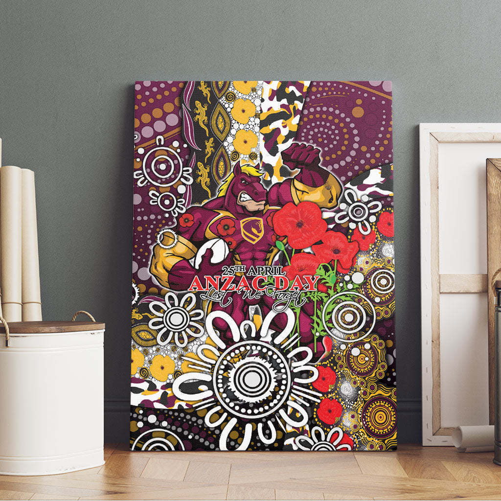 Brisbane Broncos ANZAC Day Canvas Wall Art Aboriginal Poppy Remembrance Rugby - Lest We Forget