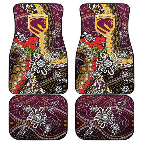 Brisbane Broncos ANZAC Day Car Mats Aboriginal Poppy Remembrance Rugby - Lest We Forget
