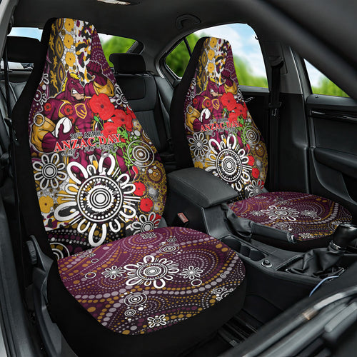 Brisbane Broncos ANZAC Day Car Seat Cover Aboriginal Poppy Remembrance Rugby - Lest We Forget