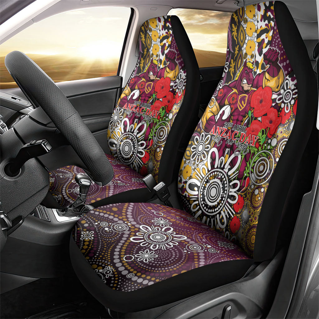 Brisbane Broncos ANZAC Day Car Seat Cover Aboriginal Poppy Remembrance Rugby - Lest We Forget