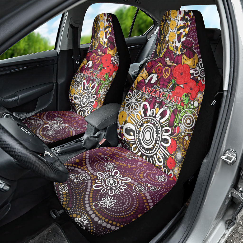 Brisbane Broncos ANZAC Day Car Seat Cover Aboriginal Poppy Remembrance Rugby - Lest We Forget