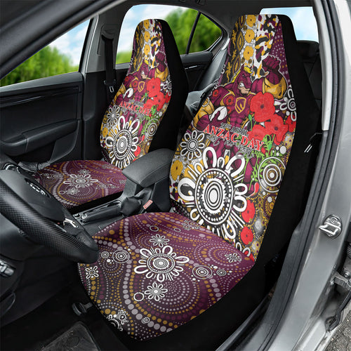 Brisbane Broncos ANZAC Day Car Seat Cover Aboriginal Poppy Remembrance Rugby - Lest We Forget