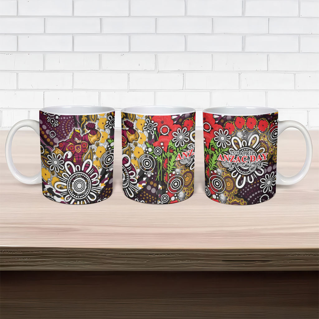 Brisbane Broncos ANZAC Day Ceramic Mug Aboriginal Poppy Remembrance Rugby - Lest We Forget