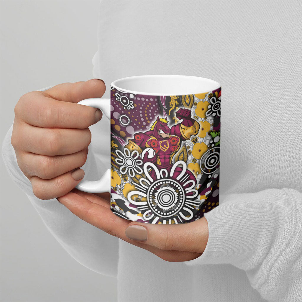 Brisbane Broncos ANZAC Day Ceramic Mug Aboriginal Poppy Remembrance Rugby - Lest We Forget