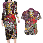 Brisbane Broncos ANZAC Day Couples Matching Long Sleeve Bodycon Dress and Hawaiian Shirt Aboriginal Poppy Remembrance Rugby - Lest We Forget