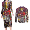 Brisbane Broncos ANZAC Day Couples Matching Long Sleeve Bodycon Dress and Long Sleeve Button Shirt Aboriginal Poppy Remembrance Rugby - Lest We Forget