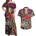Brisbane Broncos ANZAC Day Couples Matching Off Shoulder Maxi Dress and Hawaiian Shirt Aboriginal Poppy Remembrance Rugby - Lest We Forget