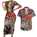Brisbane Broncos ANZAC Day Couples Matching Short Sleeve Bodycon Dress and Hawaiian Shirt Aboriginal Poppy Remembrance Rugby - Lest We Forget