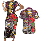 Brisbane Broncos ANZAC Day Couples Matching Short Sleeve Bodycon Dress and Hawaiian Shirt Aboriginal Poppy Remembrance Rugby - Lest We Forget