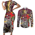 Brisbane Broncos ANZAC Day Couples Matching Short Sleeve Bodycon Dress and Long Sleeve Button Shirt Aboriginal Poppy Remembrance Rugby - Lest We Forget