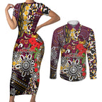 Brisbane Broncos ANZAC Day Couples Matching Short Sleeve Bodycon Dress and Long Sleeve Button Shirt Aboriginal Poppy Remembrance Rugby - Lest We Forget