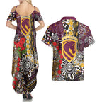 Brisbane Broncos ANZAC Day Couples Matching Summer Maxi Dress and Hawaiian Shirt Aboriginal Poppy Remembrance Rugby - Lest We Forget