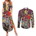 Brisbane Broncos ANZAC Day Couples Matching Summer Maxi Dress and Long Sleeve Button Shirt Aboriginal Poppy Remembrance Rugby - Lest We Forget