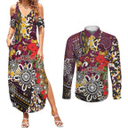 Brisbane Broncos ANZAC Day Couples Matching Summer Maxi Dress and Long Sleeve Button Shirt Aboriginal Poppy Remembrance Rugby - Lest We Forget