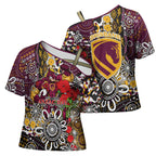 Brisbane Broncos ANZAC Day Cross Shoulder Shirt Aboriginal Poppy Remembrance Rugby - Lest We Forget