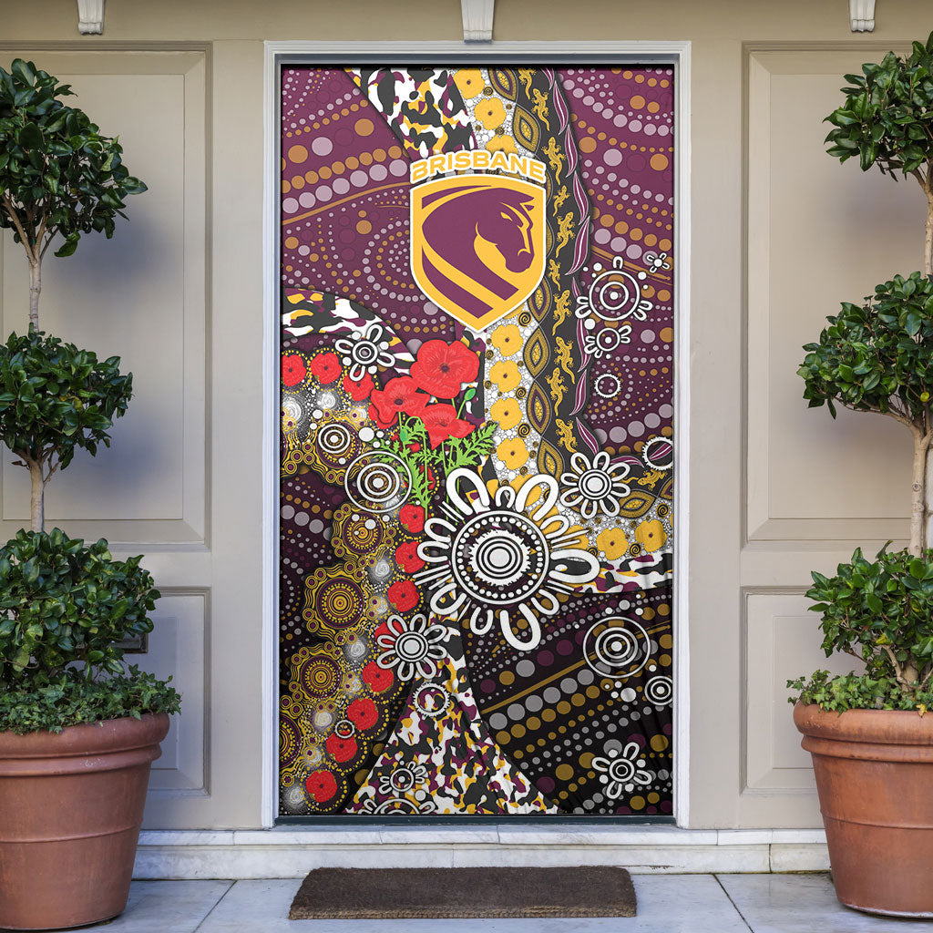 Brisbane Broncos ANZAC Day Door Cover Aboriginal Poppy Remembrance Rugby - Lest We Forget