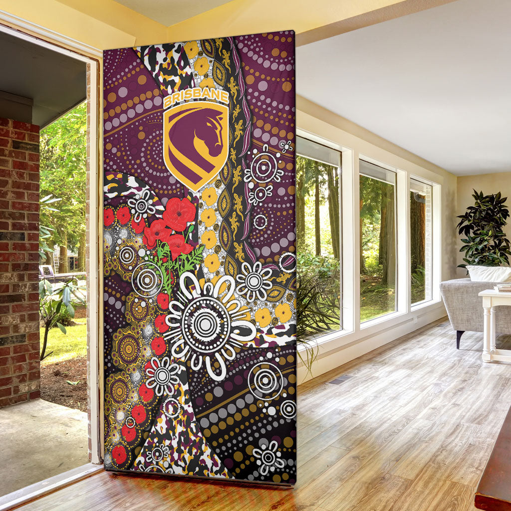 Brisbane Broncos ANZAC Day Door Cover Aboriginal Poppy Remembrance Rugby - Lest We Forget