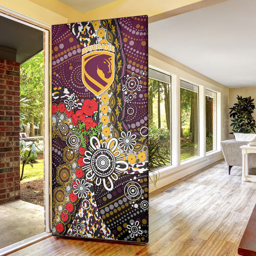 Brisbane Broncos ANZAC Day Door Cover Aboriginal Poppy Remembrance Rugby - Lest We Forget