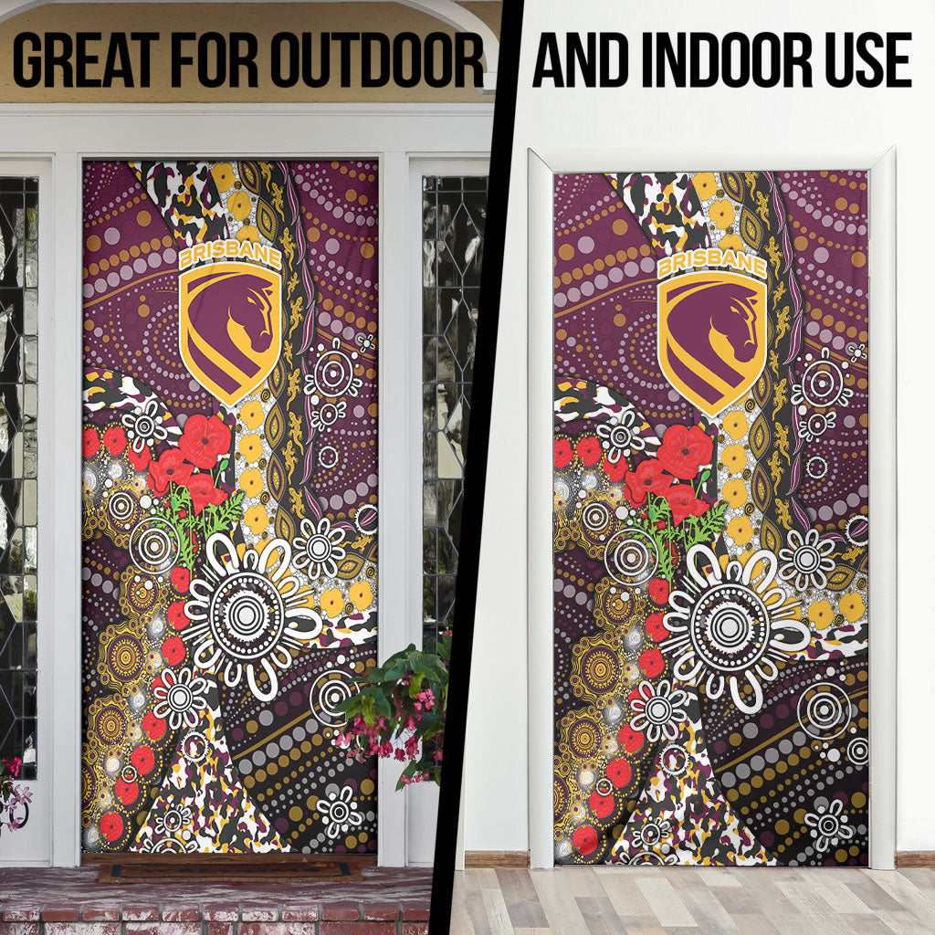 Brisbane Broncos ANZAC Day Door Cover Aboriginal Poppy Remembrance Rugby - Lest We Forget