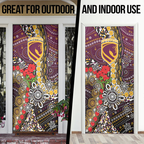 Brisbane Broncos ANZAC Day Door Cover Aboriginal Poppy Remembrance Rugby - Lest We Forget