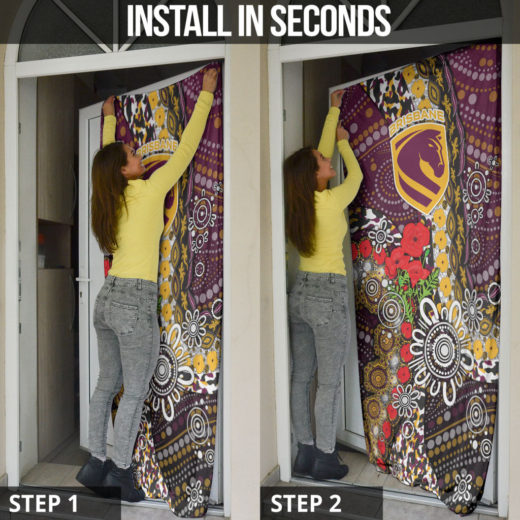 Brisbane Broncos ANZAC Day Door Cover Aboriginal Poppy Remembrance Rugby - Lest We Forget