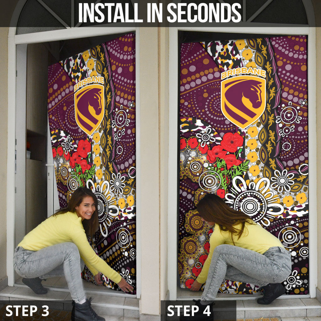 Brisbane Broncos ANZAC Day Door Cover Aboriginal Poppy Remembrance Rugby - Lest We Forget