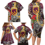 Brisbane Broncos ANZAC Day Family Matching Long Sleeve Bodycon Dress and Hawaiian Shirt Aboriginal Poppy Remembrance Rugby - Lest We Forget