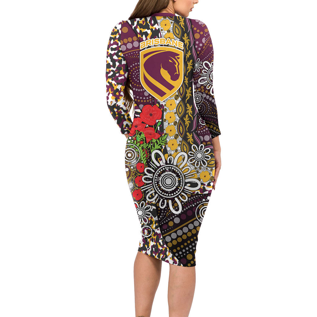 Brisbane Broncos ANZAC Day Family Matching Long Sleeve Bodycon Dress and Hawaiian Shirt Aboriginal Poppy Remembrance Rugby - Lest We Forget